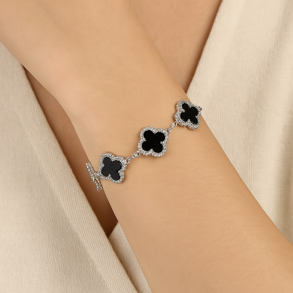 Sofia Link Bracelet | Clover Motif, Rhinestone Accents Bracelet