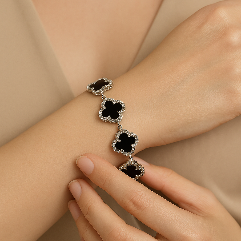 Sofia Link Bracelet | Clover Motif, Rhinestone Accents Bracelet