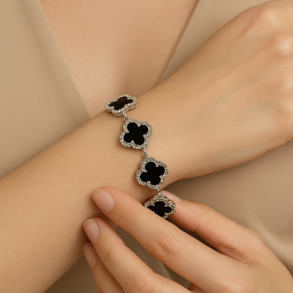 Sofia Link Bracelet | Clover Motif, Rhinestone Accents Bracelet