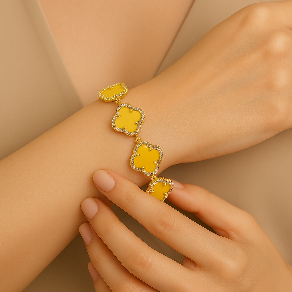 Sofia Link Bracelet | Clover Motif, Rhinestone Accents Bracelet