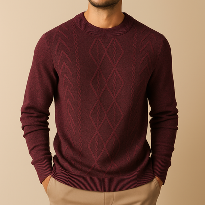 Archie Regular Fit Sweater | Cable Knit Crewneck Sweater
