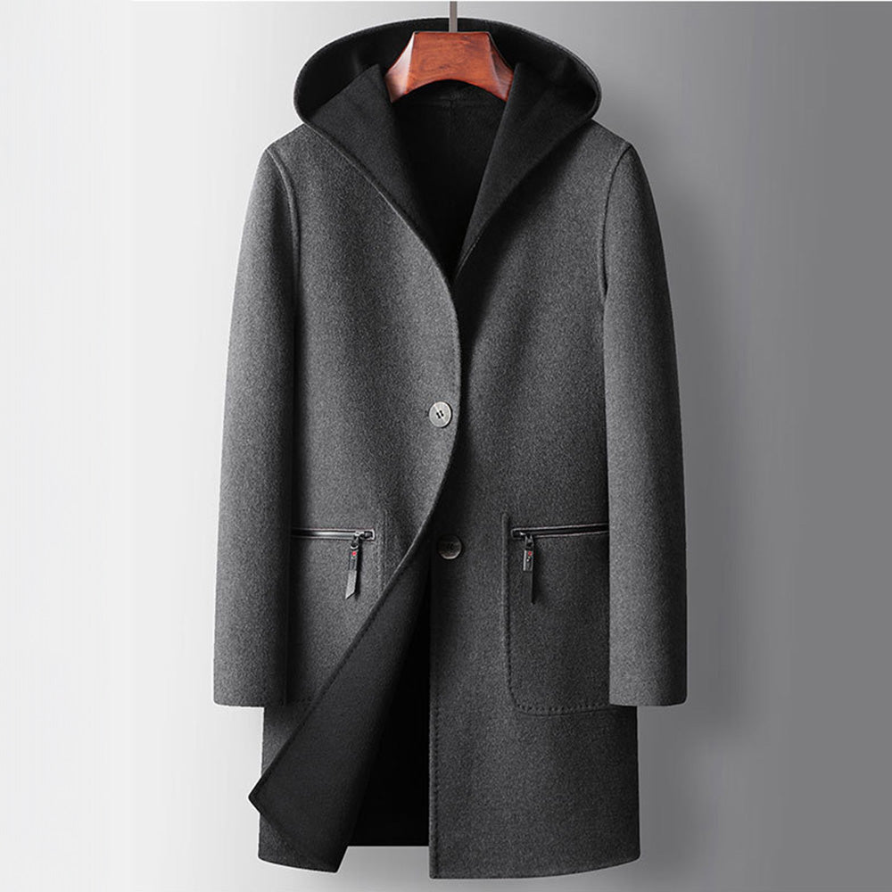Ethan Wool Relaxed Fit Hooded Coat | Reversible Knee-Length Coat