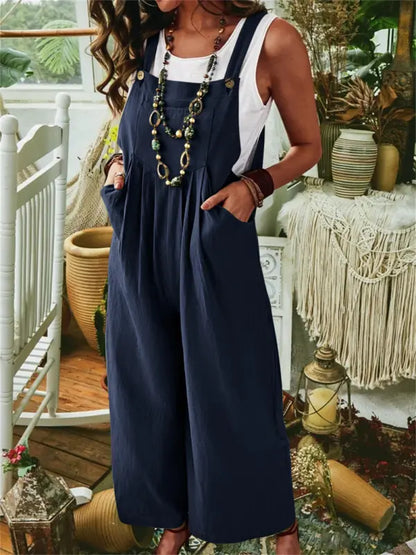 Women's jumpsuit – Loose fit – Wide legs – Breathable cotton – Adjustable straps