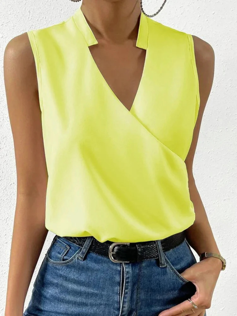 Women's sleeveless top – Fitted cut – Wrap neckline – Floral print – Breathable fabric