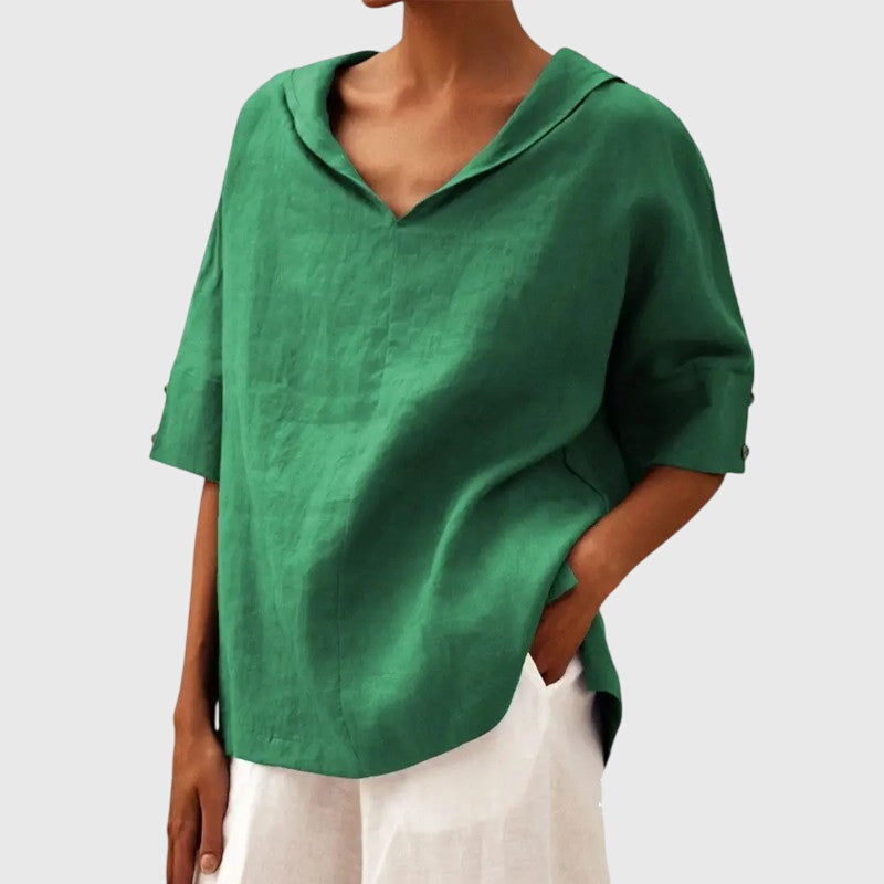 Linen V-Neck Blouse for Women – Breathable Everyday Comfort
