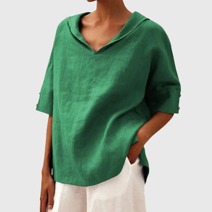 Linen V-Neck Blouse for Women – Breathable Everyday Comfort