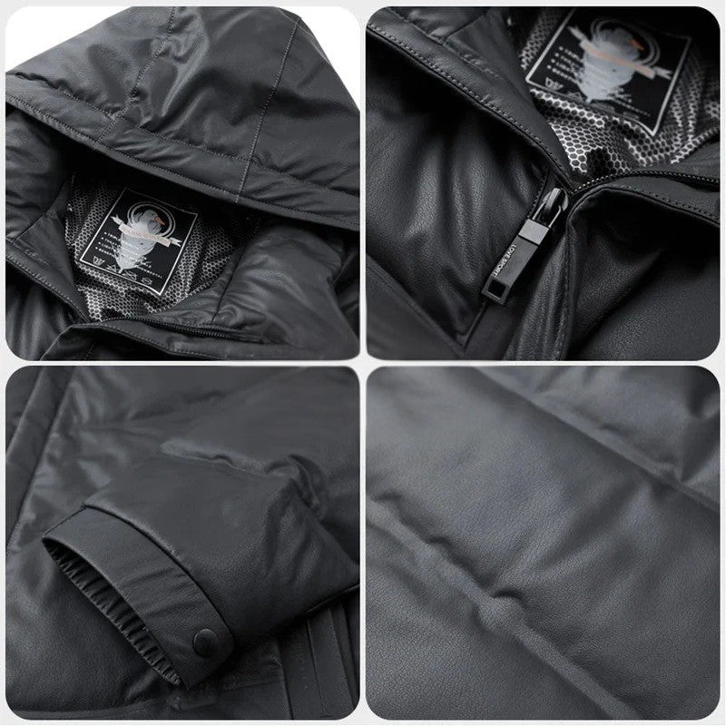 Mason Leather Hooded Puffer Jacket | Quilted, Zip Front Jacket