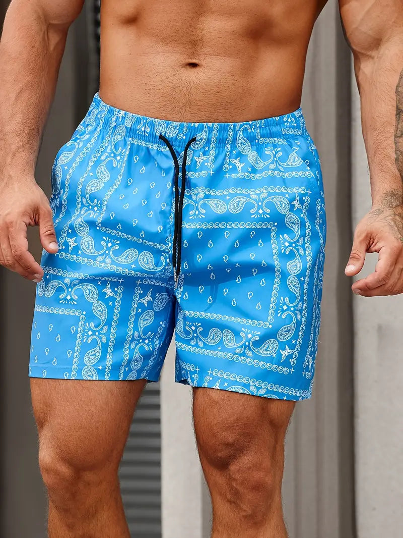 Men's swim shorts – Quick-drying – Relaxed fit – Mid-thigh length – Bandana print