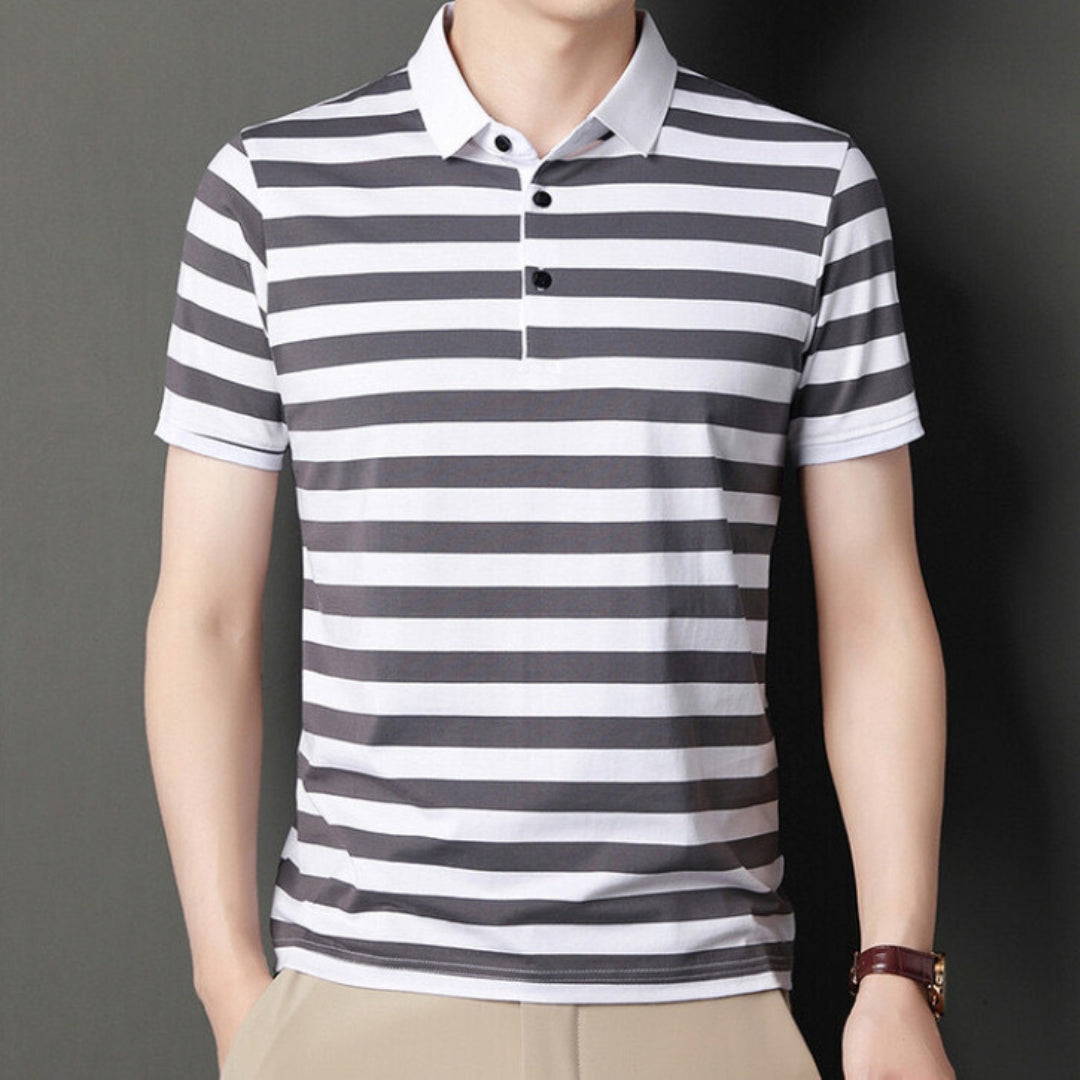 Men's polo – Slim fit – Soft knit – Short sleeves – Casual stripes