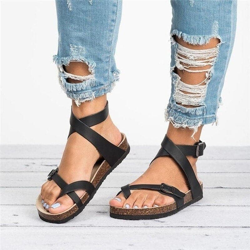 Women's sandals – Ergonomic flat sole – Adjustable straps – Comfortable open toe