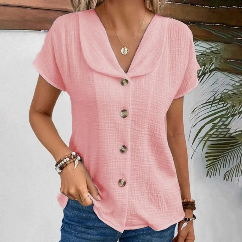 Women's blouse – Relaxed fit – Breathable crinkled fabric – Short sleeves – Short