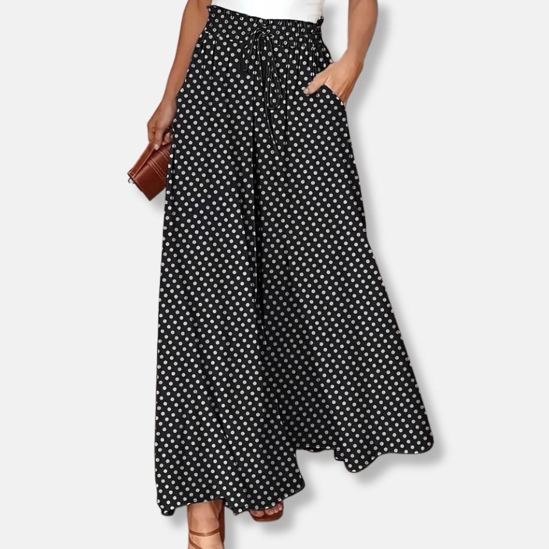 Wide women's pants – Flowy cut – Adjustable waist – Breathable fabric – Polka dot print
