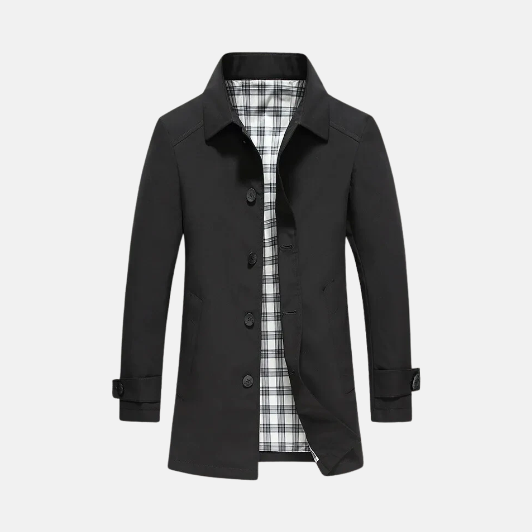 Men's mid-length jacket – Slim fit – Notched collar – Checked lining – Buttons