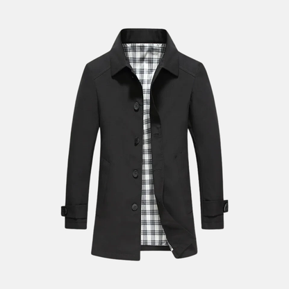 Men's mid-length jacket – Slim fit – Notched collar – Checked lining – Buttons