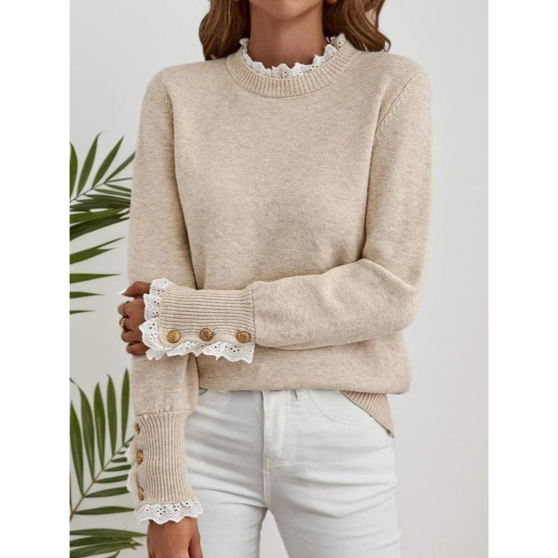 Ruby Relaxed Fit Knitted Sweater | Lace Trim Knitted Sweater