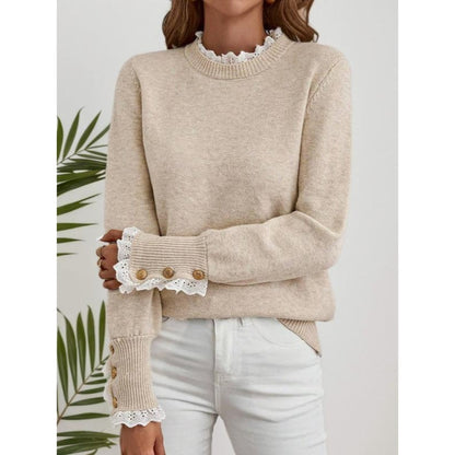 Ruby Relaxed Fit Knitted Sweater | Lace Trim Knitted Sweater