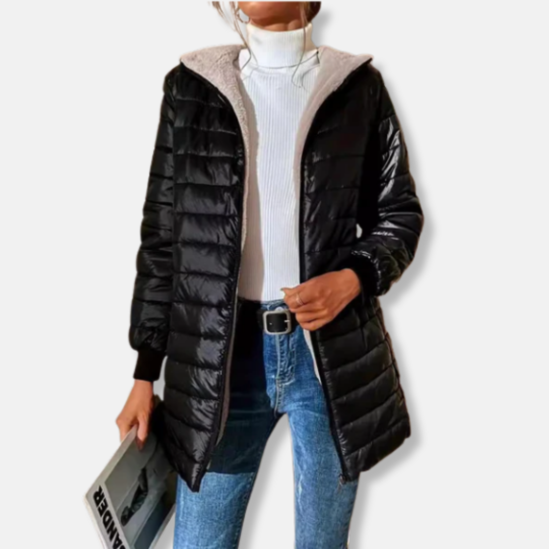 Viola Quilted Hooded Jacket | Fleece Lined Zip Front Jacket