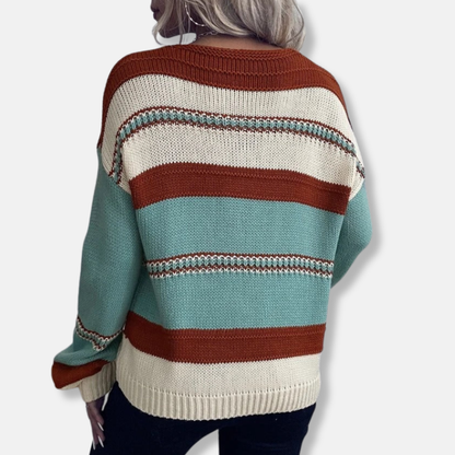 Luna V-Neck Sweater | Striped Relaxed Fit Sweater