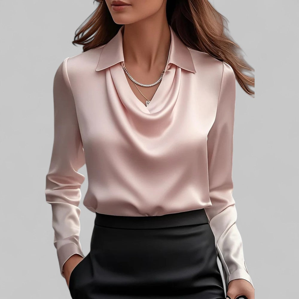 Claudia Draped Neck Blouse | Long Sleeve Regular Fit Blouse