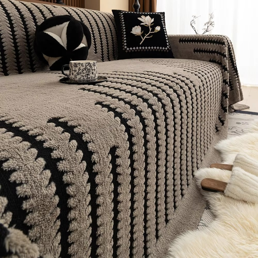 Tufted Chenille Tassel-Trim Sofa Cover