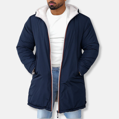 Men's fleece jacket – Relaxed fit – Hood – Double-faced fabric – Mid-length