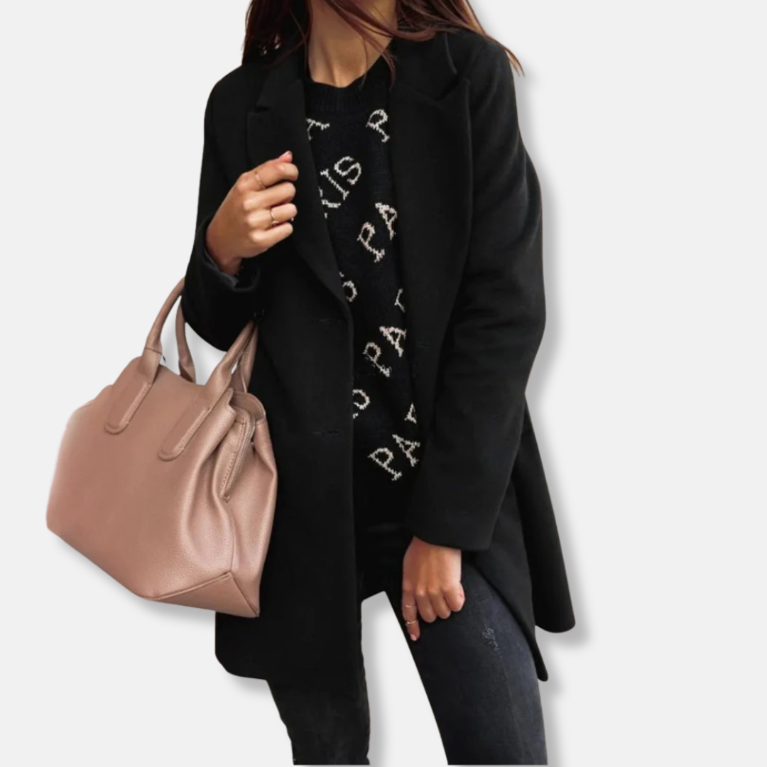 Anna Wool Straight Fit Coat | Notched Lapel, Button Front Coat