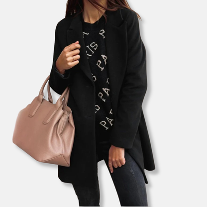 Anna Wool Straight Fit Coat | Notched Lapel, Button Front Coat