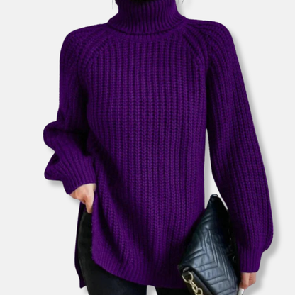 Jessica Wool Ribbed Turtleneck Sweater | Puff Shoulder Sweater