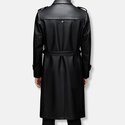 Men's trench coat – Smooth leather – Slim fit – Structured silhouette – Knee length