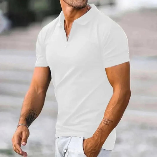 Men's polo – slim fit – modern half-zip – soft knit – short sleeves