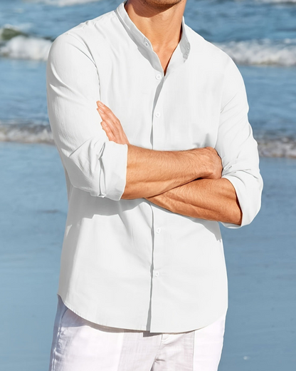 Men's shirt – Relaxed fit – Breathable fabric – Mandarin collar – Long sleeves