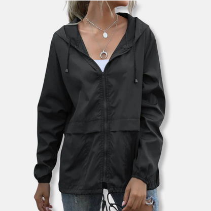 Women's hooded jacket – Lightweight fabric – Loose fit – Adjustable drawcord – Front zip