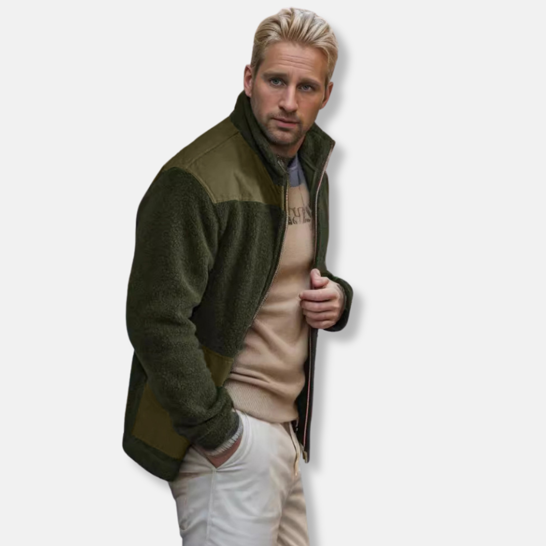 Men's coat with stand-up collar – Soft fleece – Straight cut – Full zip – Practical pockets