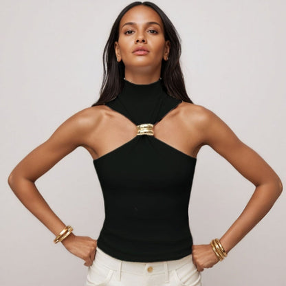 Women's Tank Top – Slim Fit – Metal Ring Detail – Soft Knit