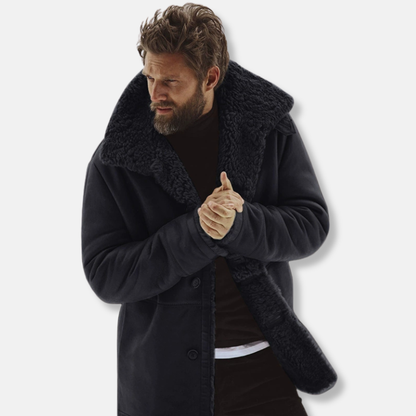 Men's Coat - Woven Fabric - Wide Pointed Collar - Mid-Thigh Length