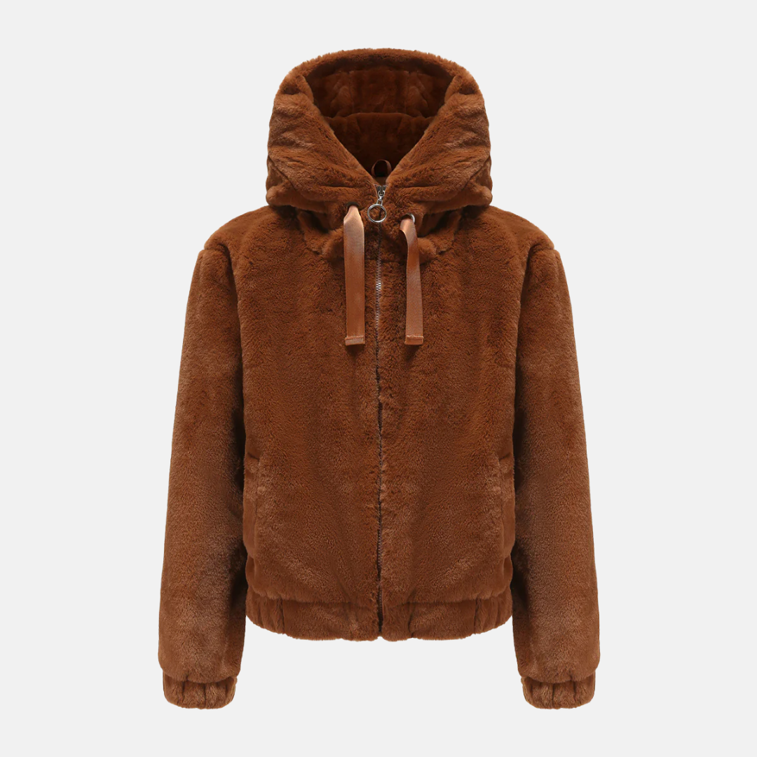 Women's Coat - Plush Knit - Hood - Relaxed Fit - Hip Length