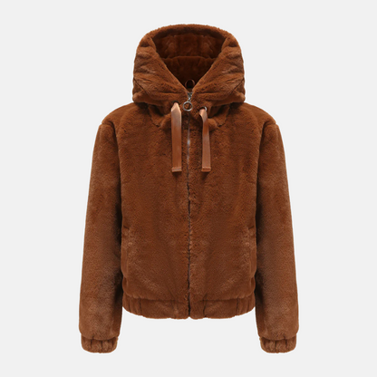 Women's Coat - Plush Knit - Hood - Relaxed Fit - Hip Length