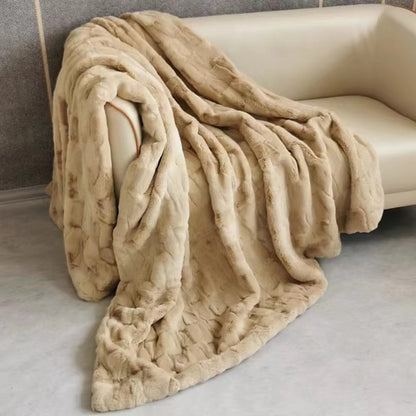 Plush Faux Fur Throw Blanket With Quilted Pattern