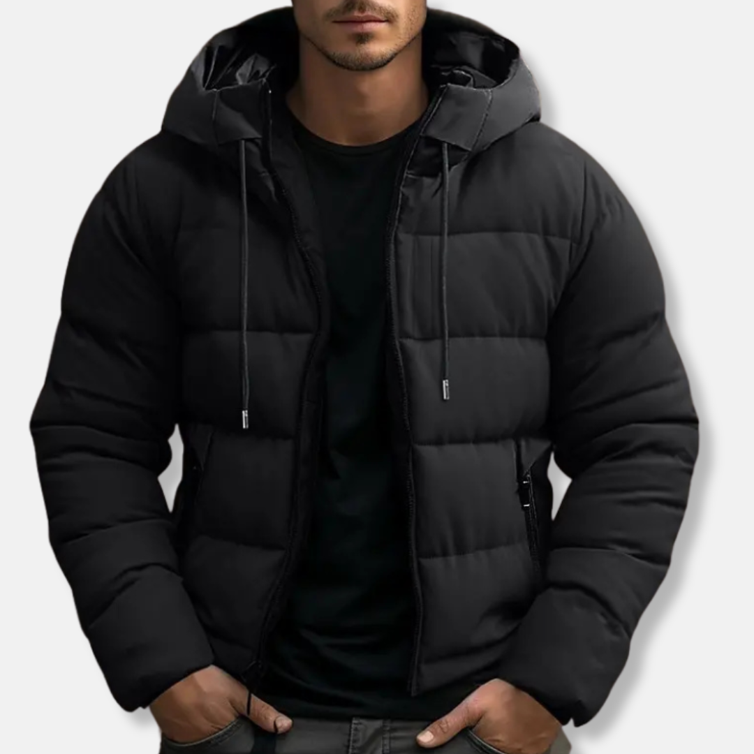 Men's Puffer Jacket - Quilted Design- Hooded - Long Sleeves