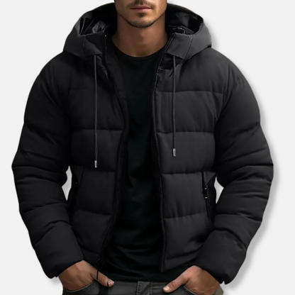 Men's Puffer Jacket - Quilted Design- Hooded - Long Sleeves