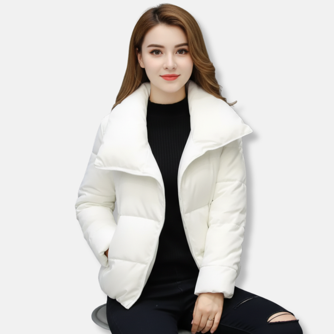 Women's Quilted Jacket - Woven Fabric - Stand Collar - Cropped Fit
