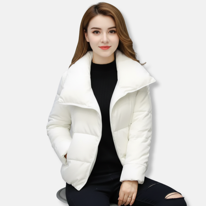 Women's Quilted Jacket - Woven Fabric - Stand Collar - Cropped Fit