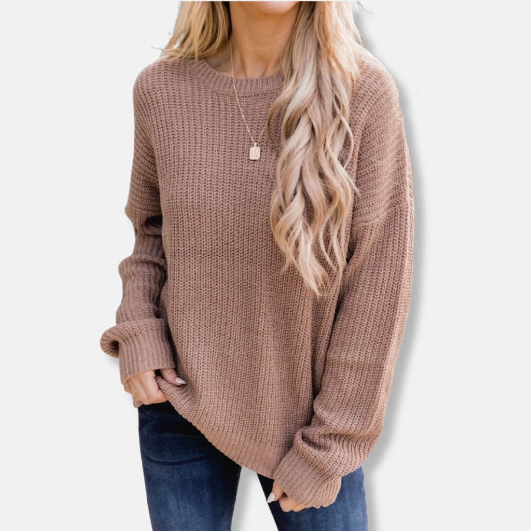 Eleanor Wool Ribbed Crewneck Sweater | Casual Relaxed Fit Sweater