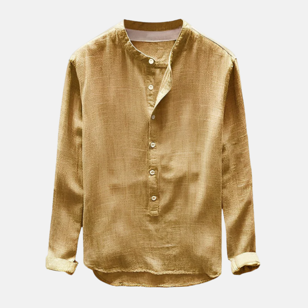 Carlo Linen Relaxed Fit Mao Collar Shirt | Long Sleeve Shirt