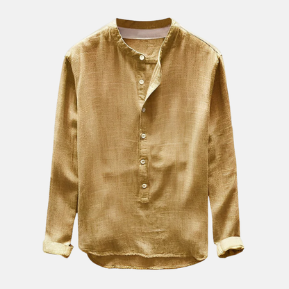 Carlo Linen Relaxed Fit Mao Collar Shirt | Long Sleeve Shirt