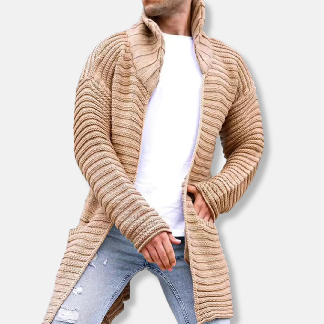 Men's knit vest – Oversized cut – Turtleneck – Long – Ribbed front opening