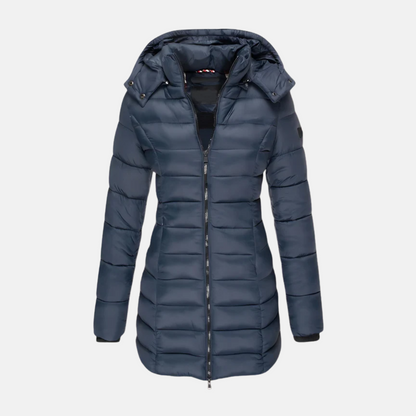 Quilted coat for women - Slim fit - Mid-thigh length - Hood