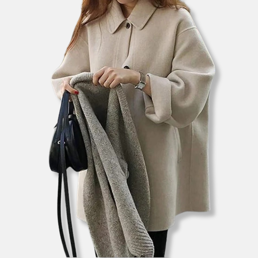 Caterina Wool Relaxed Fit Coat | Collared, Thigh-Length Coat