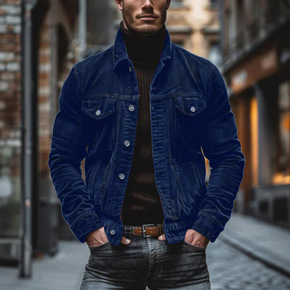 Men's jacket – Structured cut – Soft ribbed texture – Notched collar – Flap pockets
