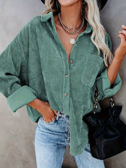 Chemise femme oversize – Tissu côtelé doux – Manches longues – Style décontracté